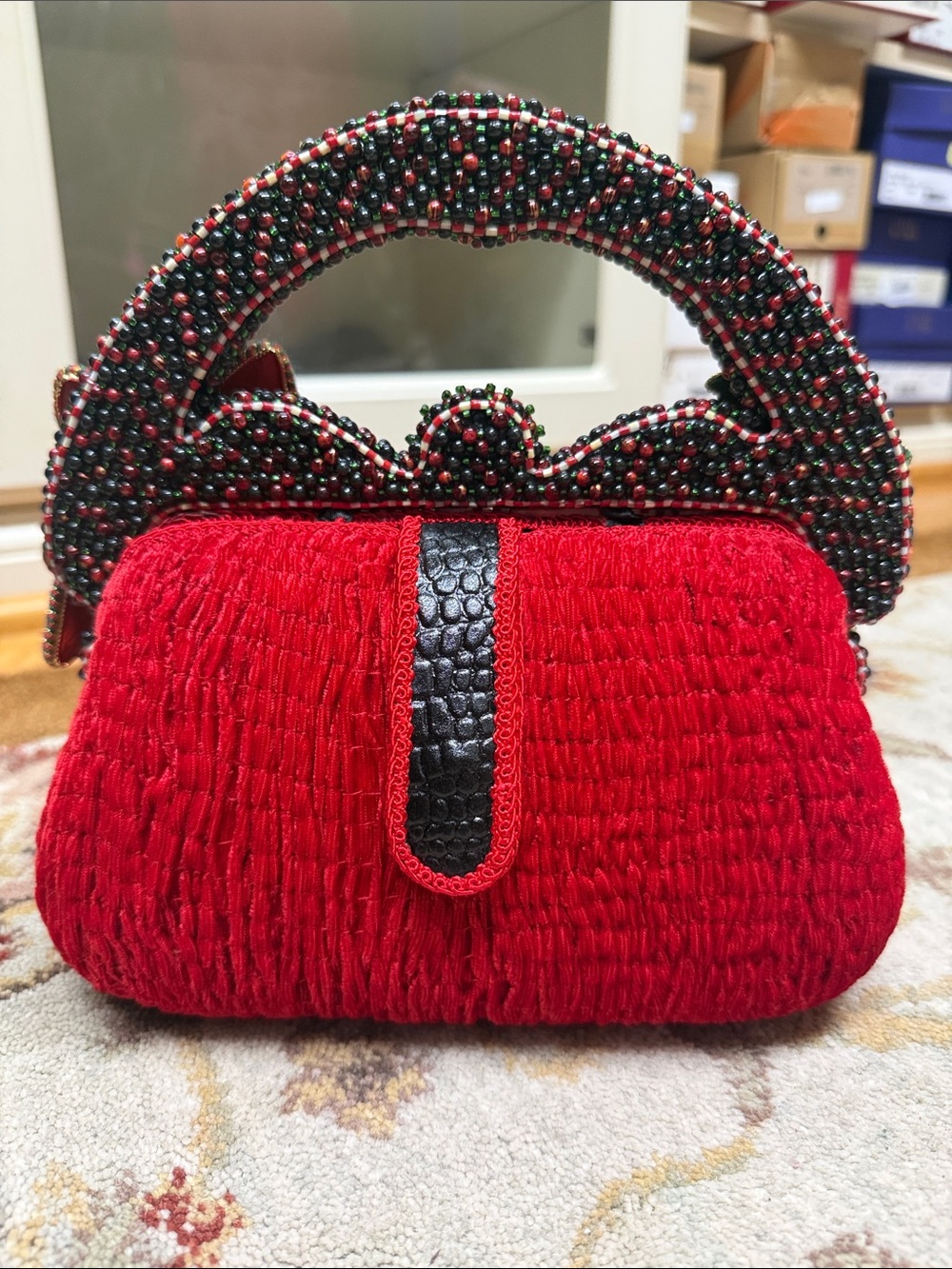 Mary Frances Red, Black & Green Beaded Holiday Mini Bag - Picture 2 of 5